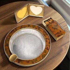 Vintage Bucklers Inc 5th Ave NY Enamel Ashtray Matchbox w/ Matches & Photo Frame